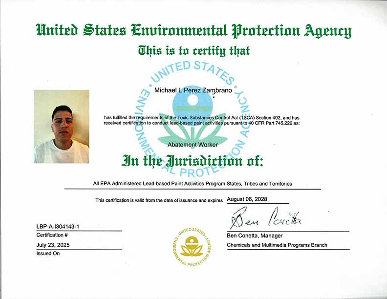 Michael Perez Abatement License
